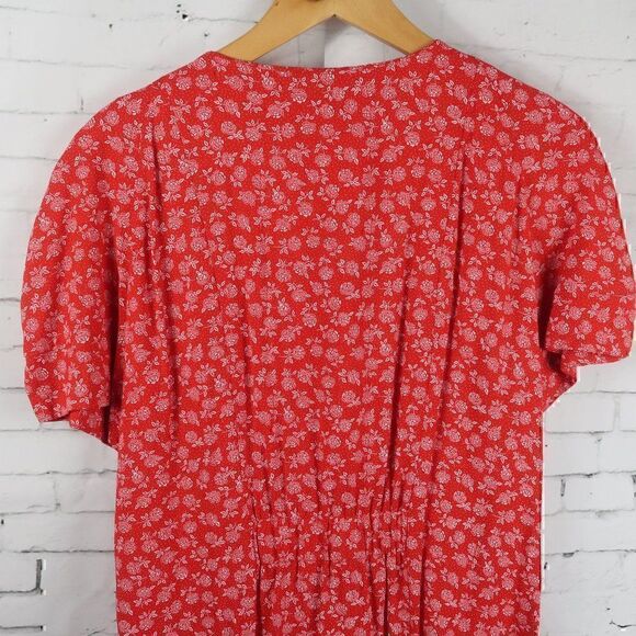 VINTAGE ATINA BY KAREN CROSBY RED FLORAL SHORT SLEEVE BUTTON DOWN MAXI DRESS - Picture 7 of 9